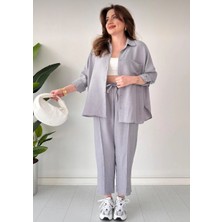 Ella Stylee Gömlek Yaka Keten Ikili Takım Alt Üst