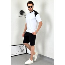Asil Unisex Oversize Beyaz Omzu Siyah T-Shirt