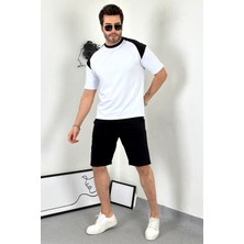 Asil Unisex Oversize Beyaz Omzu Siyah T-Shirt