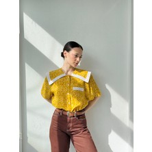 Retrobird Tasarım Dantelli Bebe Yaka Gömlek Kadın Sarı