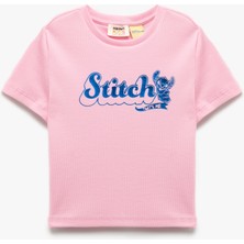 Koton Kız Çocuk Pamuklu Crop Tişört Kısa Kollu Bisiklet Yaka Eğlenceli Desenli Günlük Stil