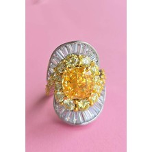 Ithal Buz Kesim Sarı Baget Oval Gümüş Yüzük