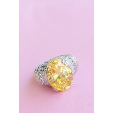 Ithal Oval Sarı Buz Kesim Gümüş Yüzük