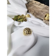 Luna Jewelry Kadın Gold Renk Majestic Gold Oval Desenli 316 L Çelik Ayarlanabilir Yüzük