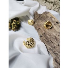 Luna Jewelry Kadın Gold Renk Majestic Gold Oval Desenli 316 L Çelik Ayarlanabilir Yüzük