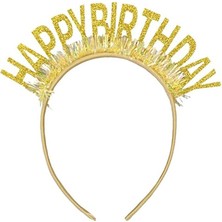 Parti Adresi Happy Birthday Yazılı Doğum Günü Taç Parti Kostüm Aksesuarı Altın