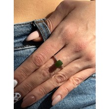 Pure Gem Yeşim Doğal Taş Yüzük Gümüş Kaplama Ayarlanabilir Yay, Balık, Boğa Burçları ile Uyumlu
