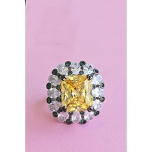 Ithal Sarı Kare Çiçek Fancy Buz Kesim Gümüş Yüzük