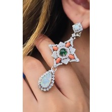 Çift Ithal Opal Mercan Damla Galaxy Gümüş Küpe
