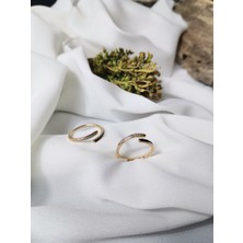 Luna Jewelry Kadın Gold Renk Şık ve Minimal Zirkon Taşlı Ayarlanabilir Yüzük