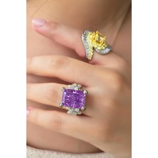 Ithal Dikdörtgen Mor Buz Kesim  Gümüş Yüzük