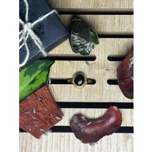 Pure Gem Siyah Yıldız Taşı Doğal Taş Yüzük Altın Kaplama Ayarlanabilir Yengeç,kova, Oğlak Burçları ile Uyumlu