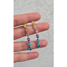 Çift Ithal Renkli Damla Buz Kesim Uzun Gümüş Küpe