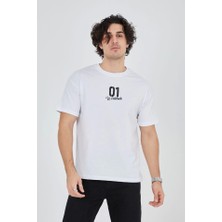 Erkek Bisiklet Yakalı Baskılı T-Shirt - Beyaz