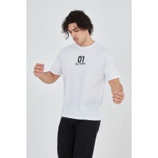 Erkek Bisiklet Yakalı Baskılı T-Shirt - Beyaz