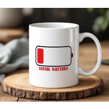BB Design Social Battery Tasarımlı Beyaz Seramik Baskılı Kupa Bardak 330 ml