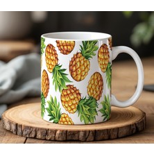BB Design Ananas Tasarımlı Beyaz Seramik Baskılı Kupa Bardak 330 ml