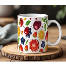 BB Design Karışık Meyveler Tasarımlı Beyaz Seramik Baskılı Kupa Bardak 330 ml
