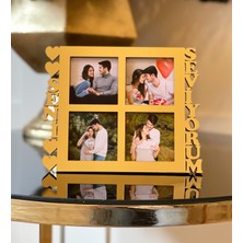 Giftmoda Seni Seviyorum 4 Fotoğraf Standlı Mdf Çerçeve Gold