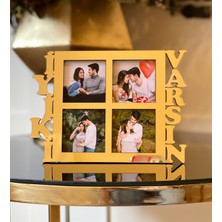 Giftmoda İyiki Varsın 4 Fotoğraf Standlı Mdf Çerçeve Gold