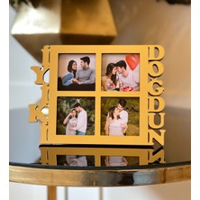 Giftmoda İyiki Doğdun 4 Fotoğraf Standlı Mdf Çerçeve Gold