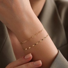 Bayar Gold 14 Ayar Altın Aynalı ve Ataç Kombin Bileklik