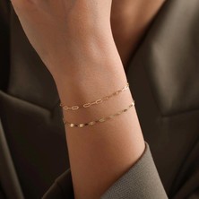Bayar Gold 14 Ayar Altın Aynalı ve Ataç Kombin Bileklik