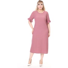 Yazlık Kısa Kol Esnek Büyük Beden Elbise 9F-2656