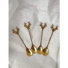 Büyülü Balonlar Company Bb-1 Adet Gold Altın Geyik Figürlü Kaşık 14 cm Yılbaşı Noel Çay Kahve Tatlı Dondurma Baharat Kaşığı