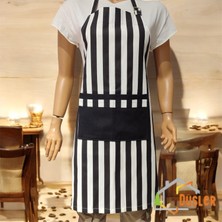 Siyah Beyaz Çizgili Ayarlanabilir Cepli Su ve Leke Itici Özelliği Bulunan Mutfak Önlüğü