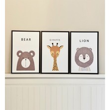 Giftmoda Aslan Zürafa Ayı Tasarımlı Çocuk Odası Duvar Panosu 3'lü Set