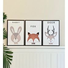 Giftmoda Tavşan Tilki Geyik Tasarımlı Çocuk Odası Duvar Panosu 3'lü Set