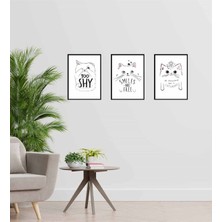 Giftmoda Kedi Motto Tasarım Duvar Panosu 3'lü Set