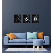 Giftmoda Moon Saturn Motto Tasarım Duvar Panosu 3'lü Set