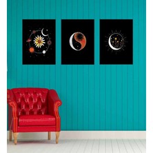 Giftmoda Ying Yang Gezegen Ahşap Tasarım Duvar Panosu 3'lü Set