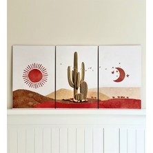 Giftmoda Kaktüs Çöl Tasarımlı Duvar Panosu 3'lü Set