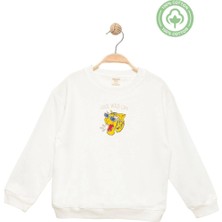 Erkek Çocuk %100 Pamuk Baskılı Ekru Sweatshirt - Spor Çocuk Giyim