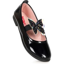 Kiko Kids Menz Kelebek Lastikli Kız Çocuk Babet Ayakkabı Siyah