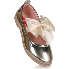 Kiko Kids Tari Fiyonk Lastikli Kız Çocuk Babet Ayakkabı Altın