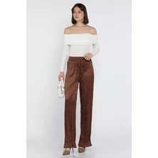 Gülseli Kadın Bel Lastikli Yüksek Bel Saten Pileli Pantolon