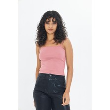 Amida Pembe Kadın Ince Ip Askılı Basic Crop Atlet -2466