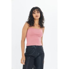 Amida Pembe Kadın Ince Ip Askılı Basic Crop Atlet -2466