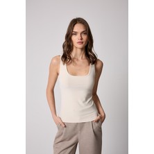 Kadın Atlet Krem Rengi Likralı Slim Fit Kalın Askılı - 2505