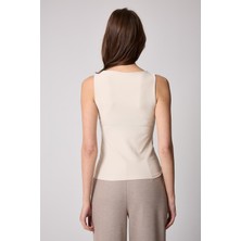 Kadın Atlet Krem Rengi Likralı Slim Fit Kalın Askılı - 2505