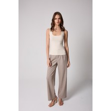 Kadın Atlet Krem Rengi Likralı Slim Fit Kalın Askılı - 2505