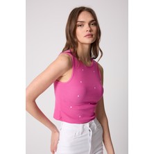 Amida Kadın Crop Atlet Fitilli Görünümlü Kalp Nakışlı Pembe - 2506
