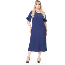 Yazlık Kısa Kol Esnek Büyük Beden Lacivert Elbise 16D-2659