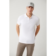 AVVA Erkek Beyaz Kıvrılmaz Polo Yaka %100 Pamuk Basic Regular Fit T-Shirt B001032