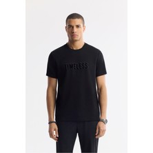 Avva Erkek Siyah Bisiklet Yaka Baskılı Bi-Stretch İnterlok Regular Fit T-Shirt A51Y1166