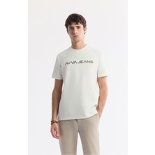 AVVA Erkek Ekru Bisiklet Yaka Reflektörlü Bi-Stretch İnterlok Regular Fit T-Shirt A51Y1037